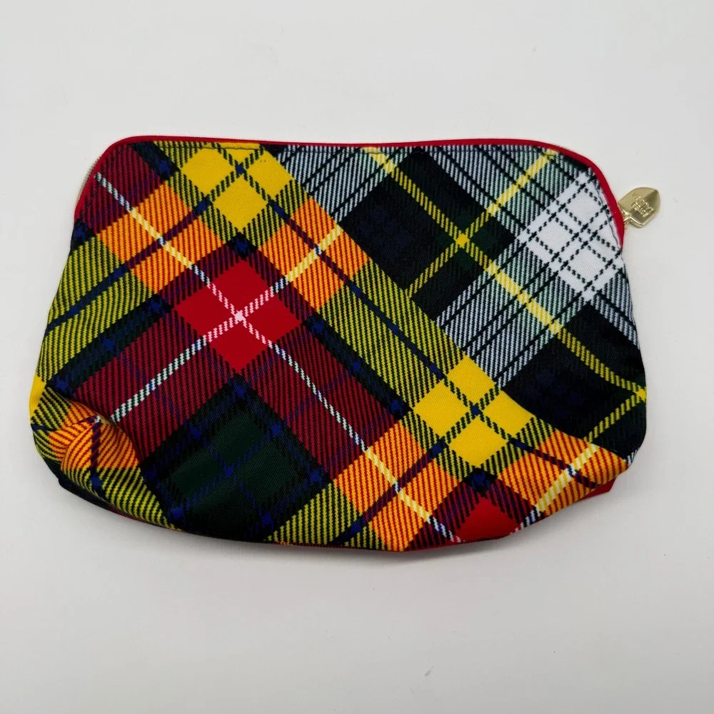 Estee Lauder Makeup Bag Multicolor Plaid Crest Recycled Pouch